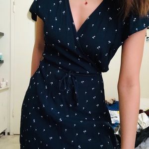 Navy Palm Tree Pattern Brandy Melville Wrap Dress
